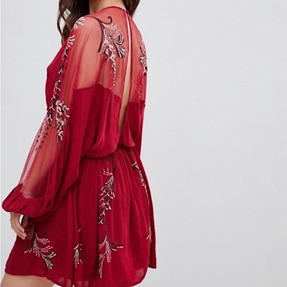 Free People Dresses & Skirts - Free People Embroidered Red Mini Dress